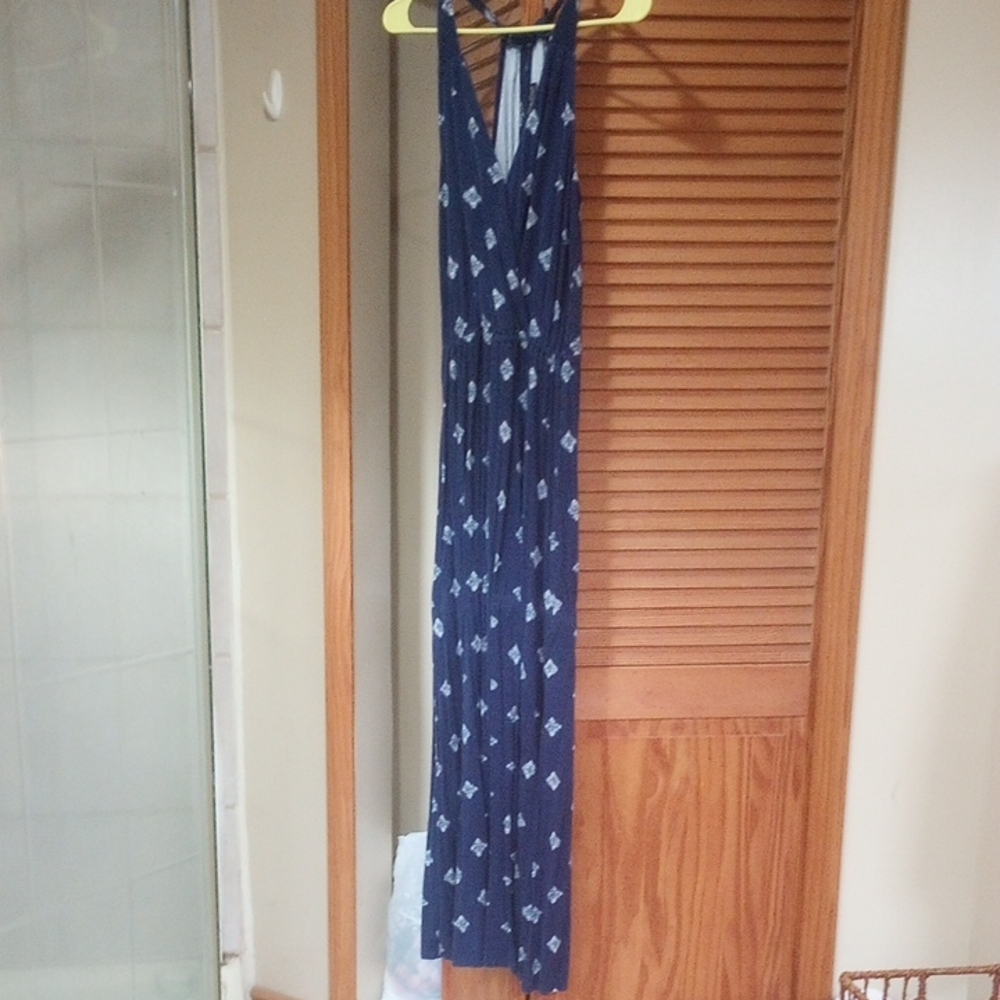Navy Blue Maxi Dress with White Pattern Size Small
